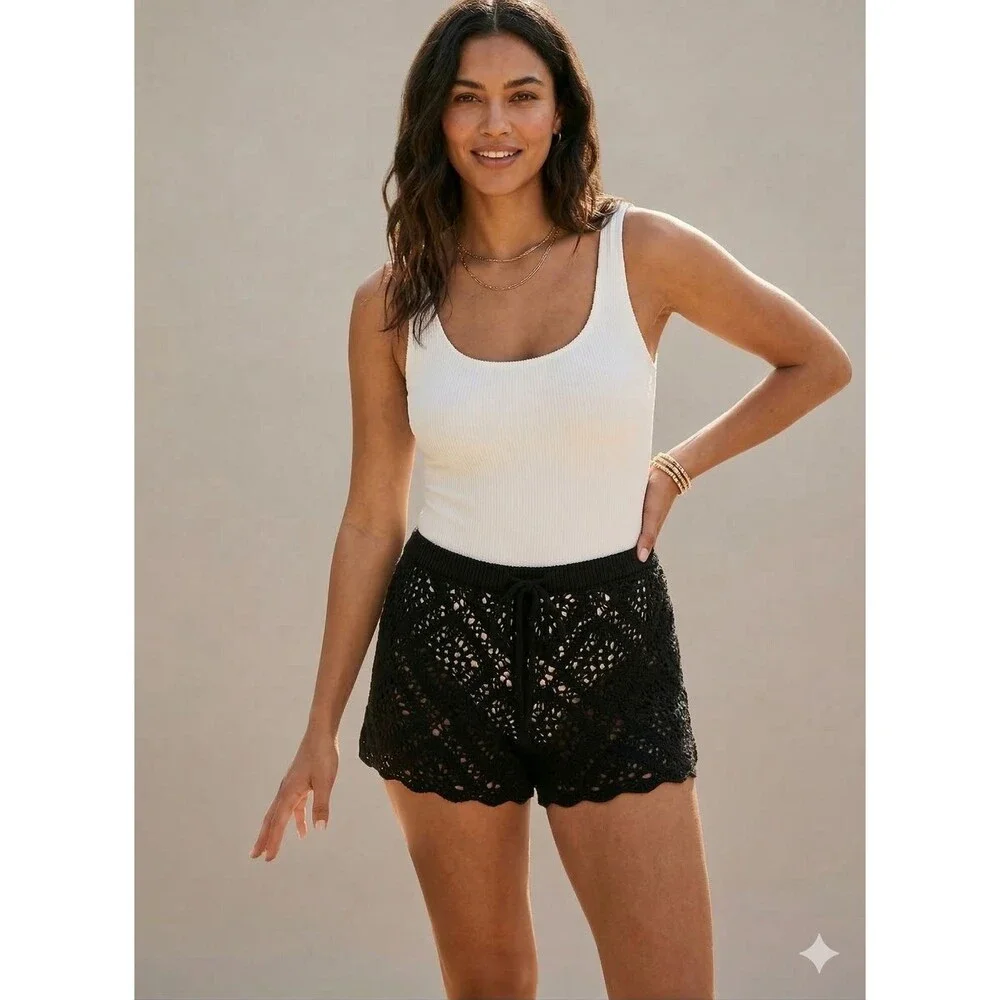 ⭐ Wild Fable Shorts Womens XL Black Crochet Beach Swim Cover Up Boho⭐ - Picture 10 of 10